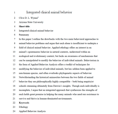 Integrated Clinical Animal Behavior